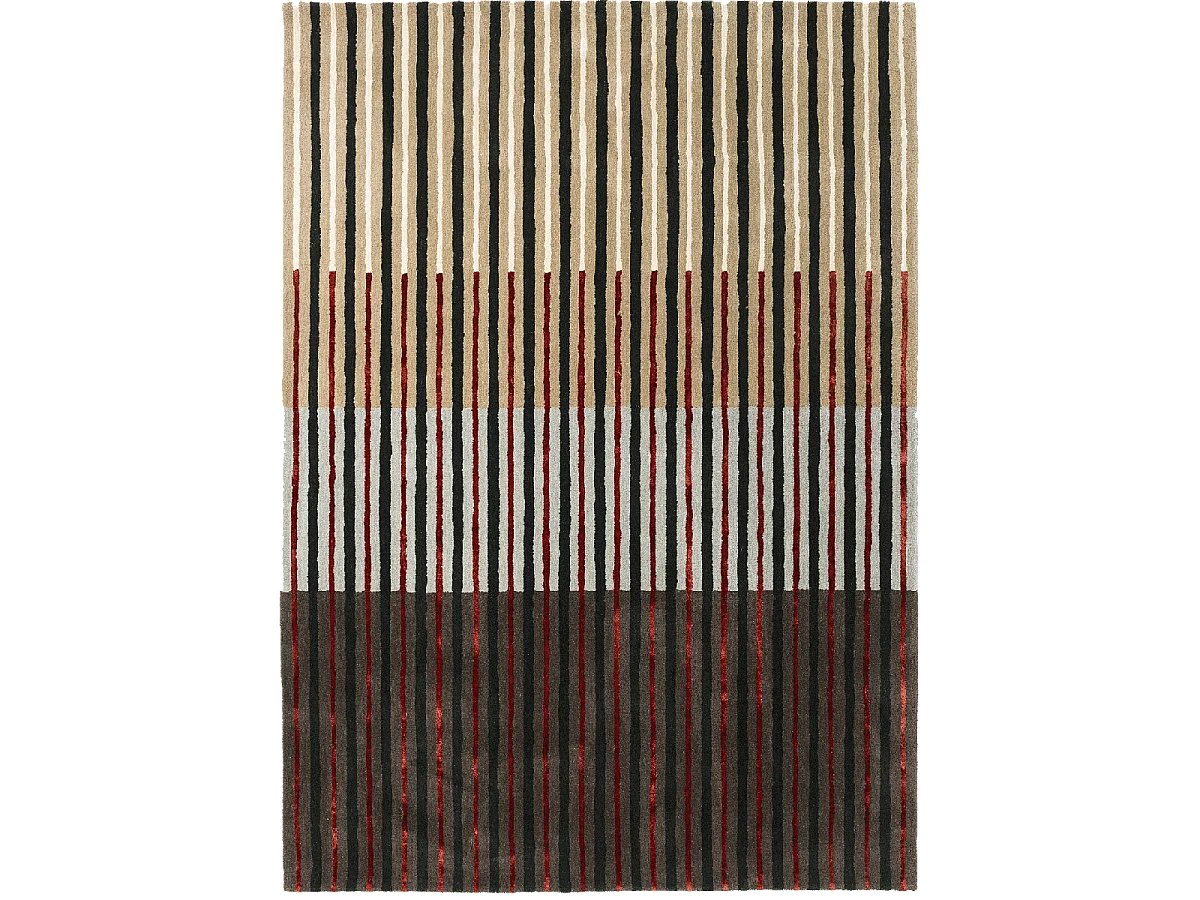 tapis chambre 140x200 fait à la main en laine gris et vert motif géométrique