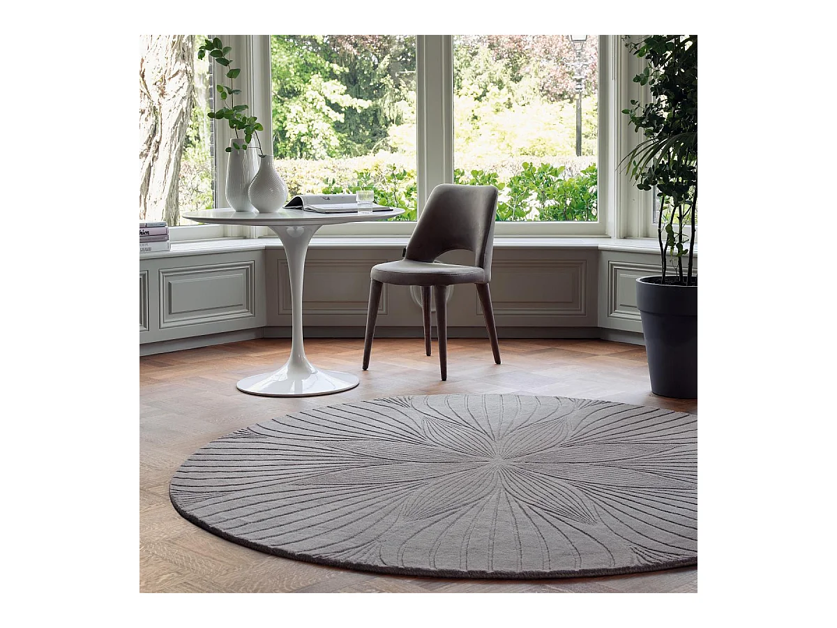 Tapis rond Ø150cm fait à la main en laine motif faux uni pour salon FOLIA