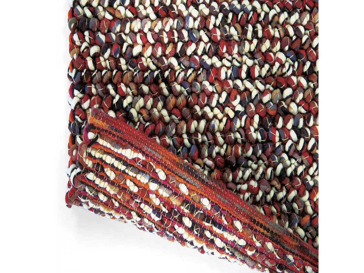 tapis salon 200x300 tissé en laine beige et rouge rectangle motif faux uni