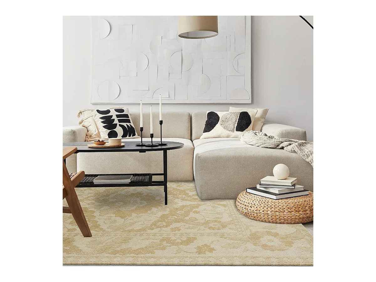 tapis chambre 140x200 fait main en coton or rectangle motif floral NEWBOR