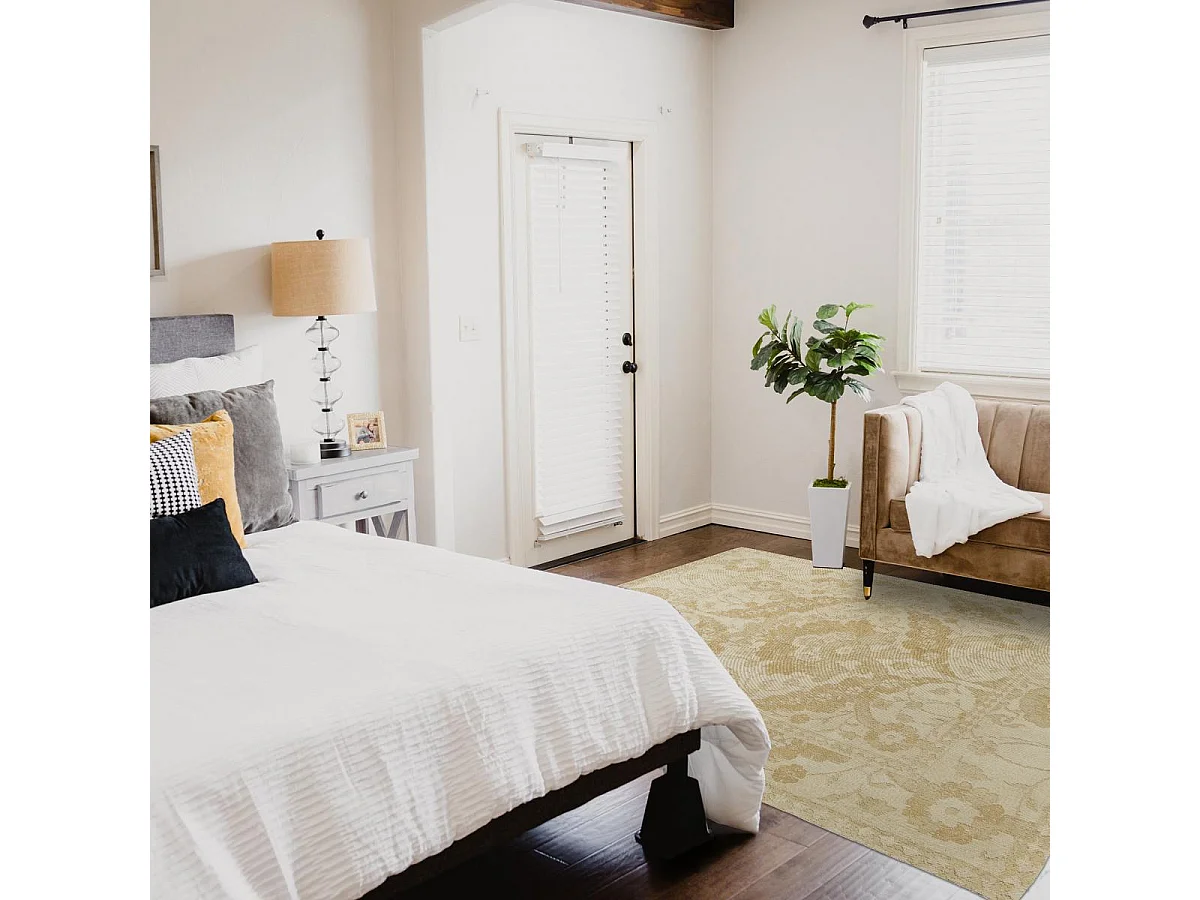 tapis chambre 140x200 fait main en coton or rectangle motif floral NEWBOR