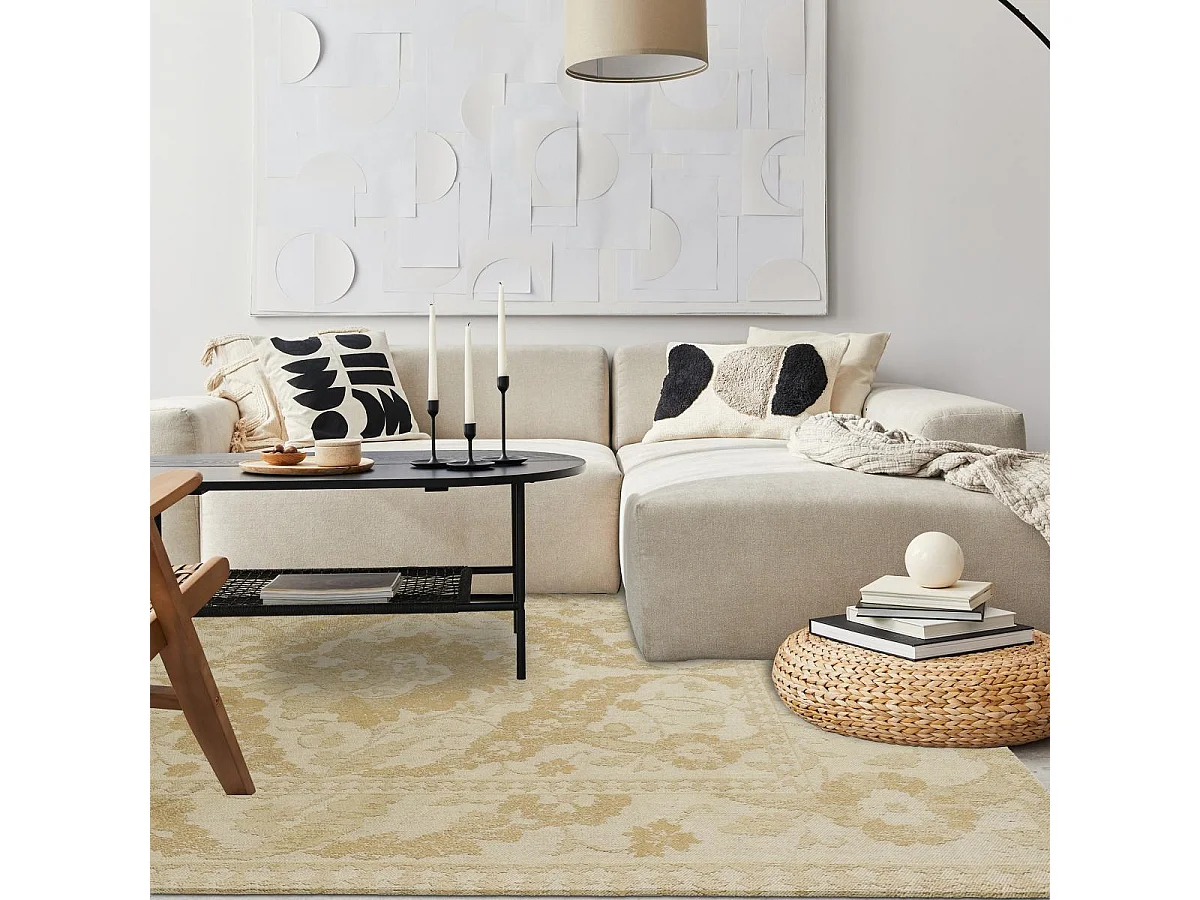 tappeto per camera 140x200 realizzato a mano in cotone rettangolo oro fantasia floreale NEWBOR