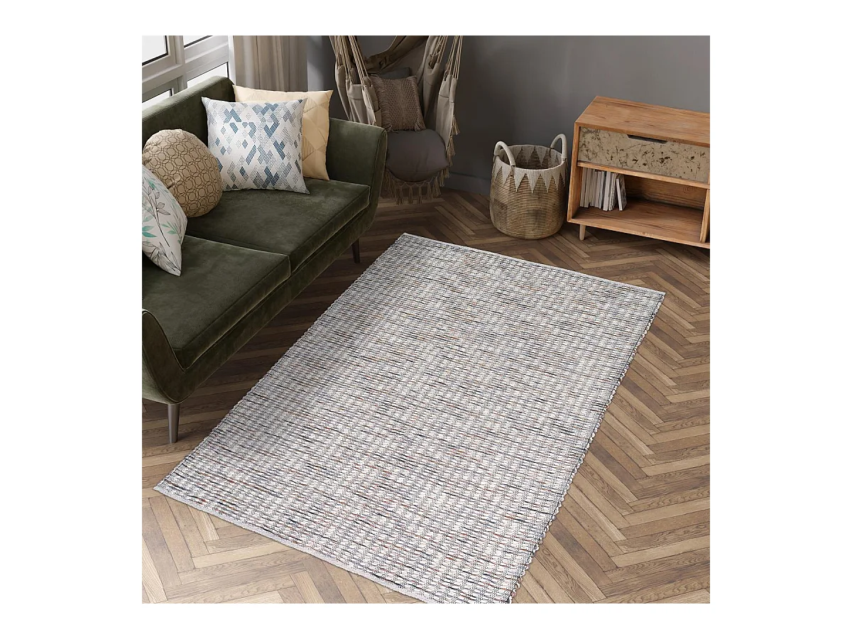 tapis chambre 160x230 fait main en laine crème rectangle motif faux uni GRAIN