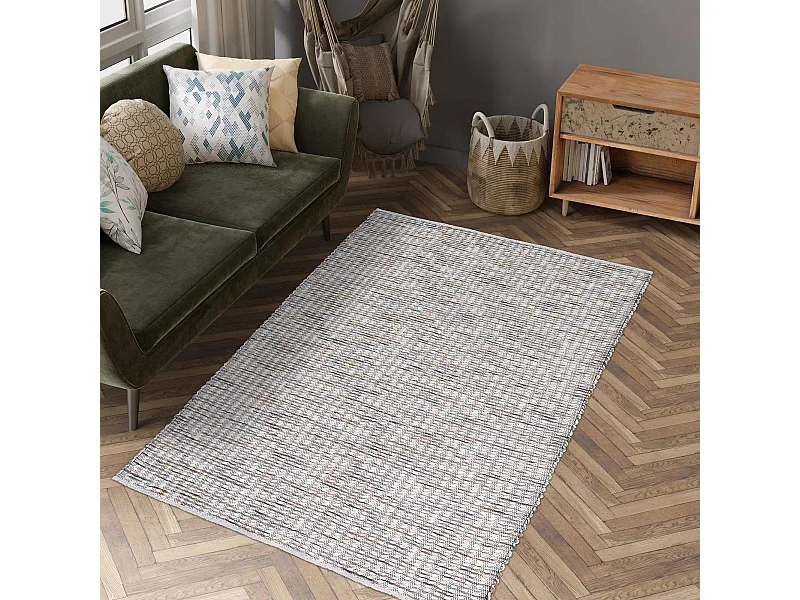 tapis chambre 160x230 fait main en laine crème rectangle motif faux uni GRAIN