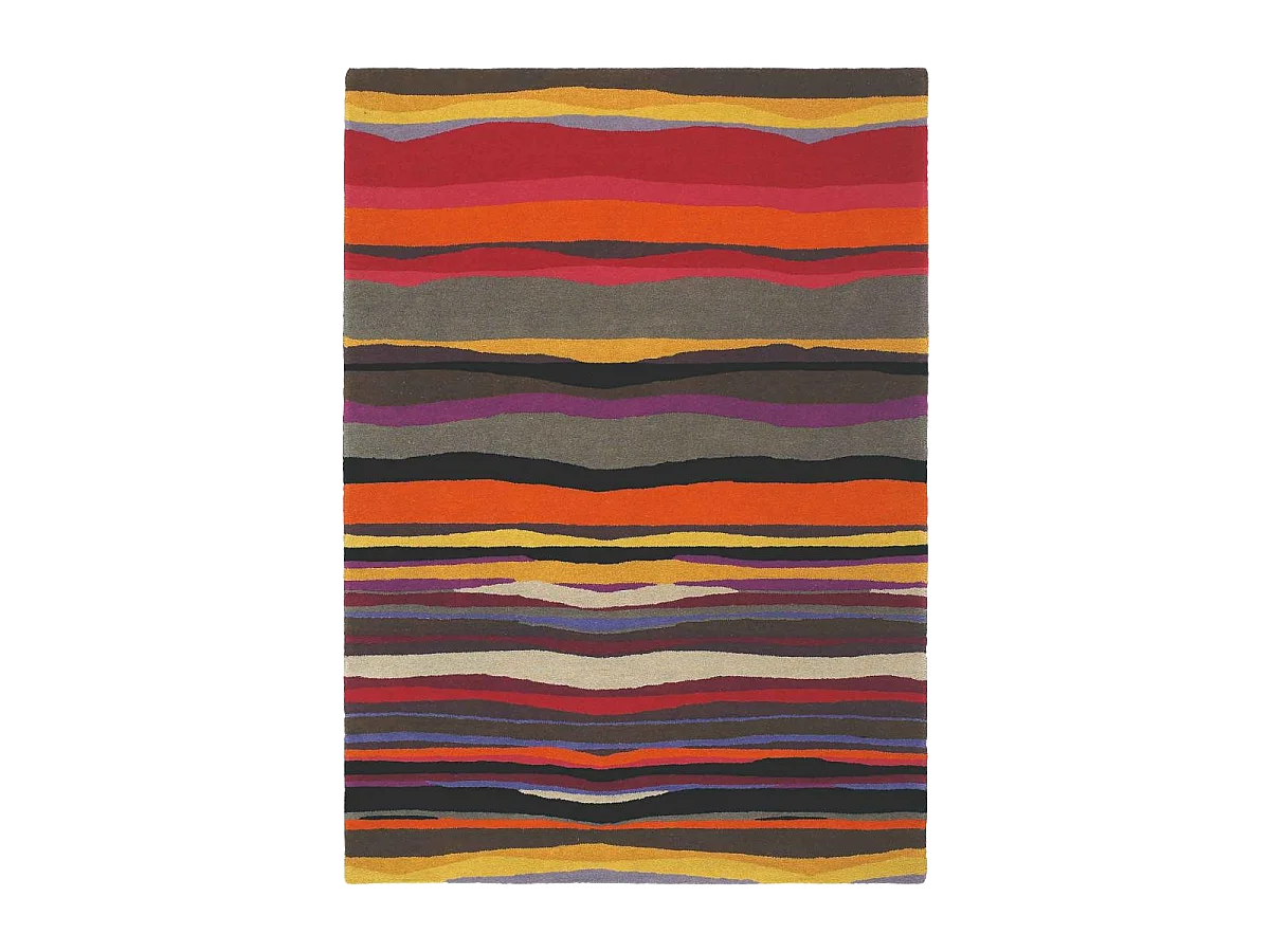 tapis entrée 140x200 tissé en laine rouge et orange rectangle motif géométrique