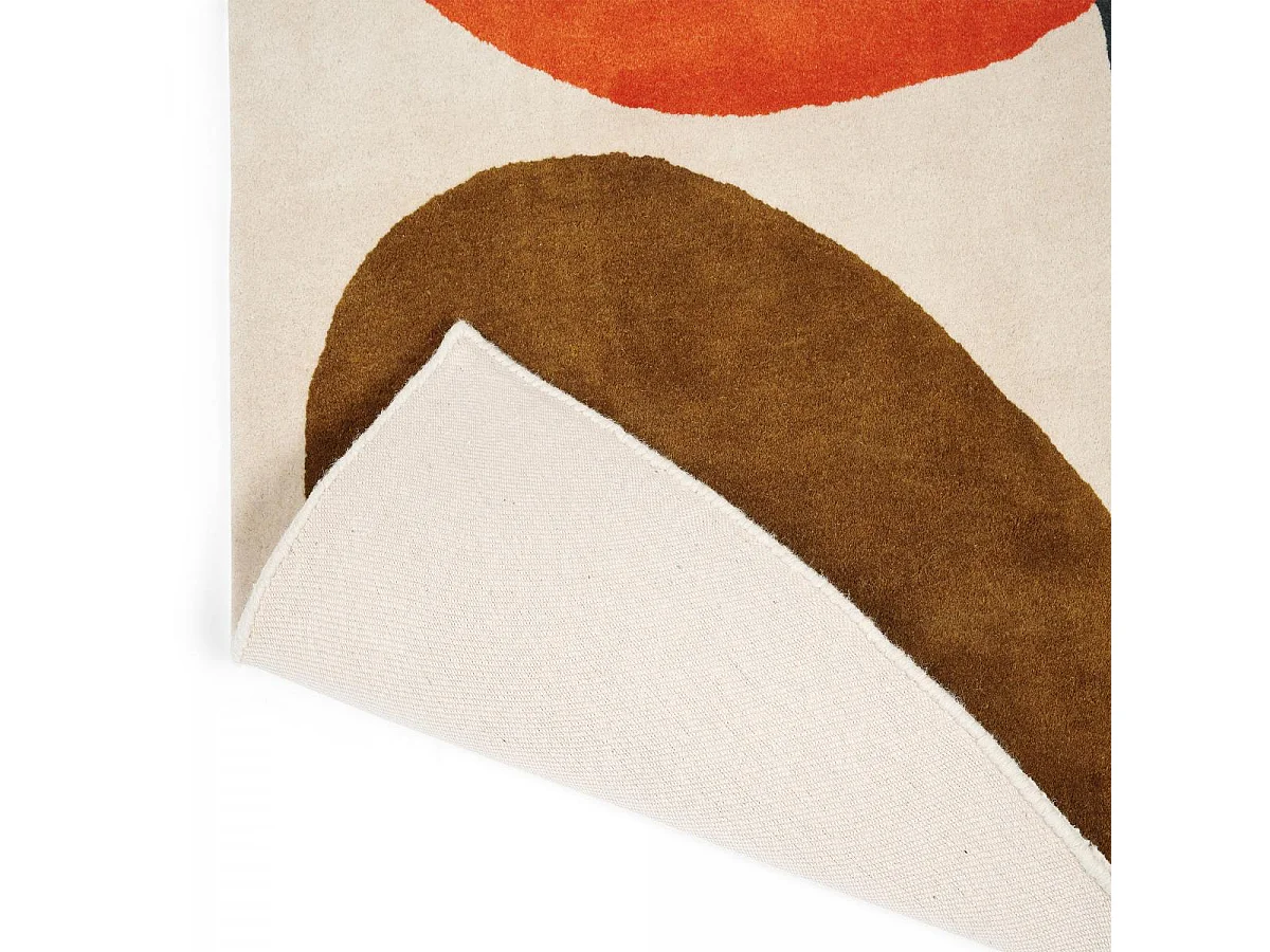 tapis chambre 160x230 fait à la main en laine crème et orange motif seventies