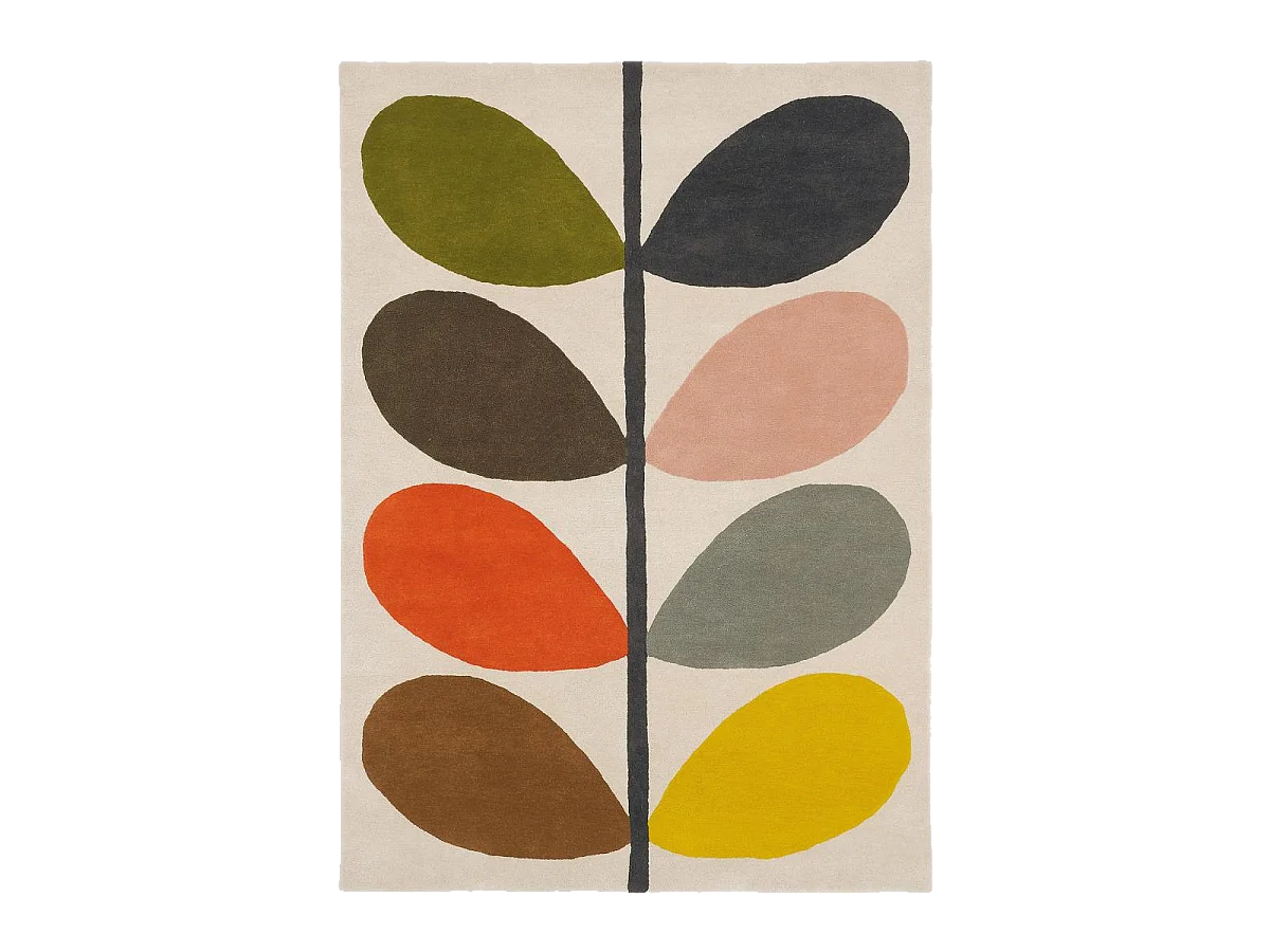 tapis chambre 160x230 fait à la main en laine crème et orange motif seventies