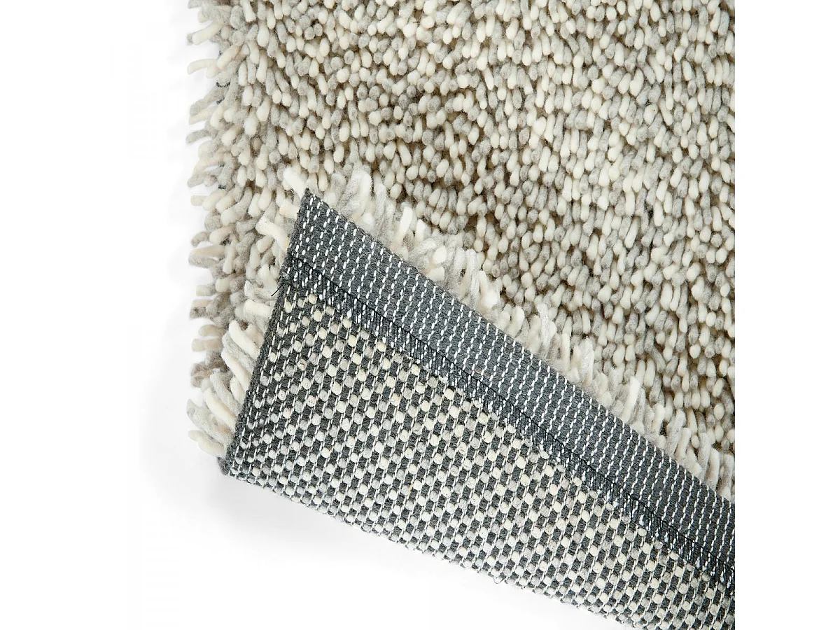 Tapis longs poils shaggy 140x200 rectangle tissé gris et beige en laine