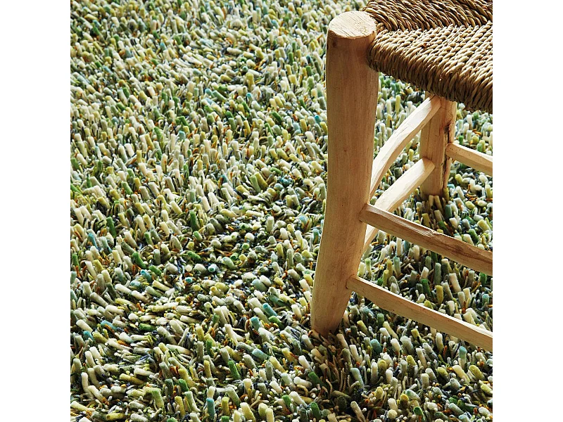 Tapis shaggy 140x200 rectangle tissé vert en laine motif faux uni SPRING
