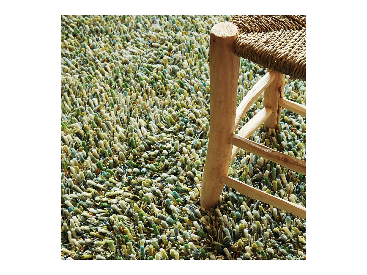 Tapis shaggy 140x200 rectangle tissé vert en laine motif faux uni SPRING