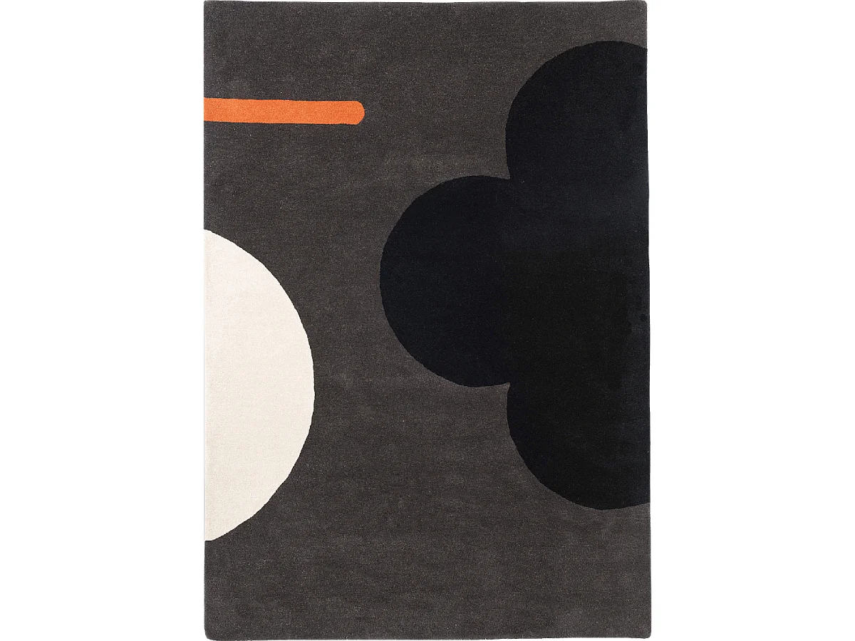 tapis chambre 160x230 fait à la main en laine noir et gris motif seventies