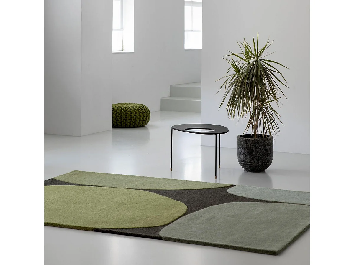 tapis open space 200x280 fait main en laine vert rectangle motif rétro-vintage