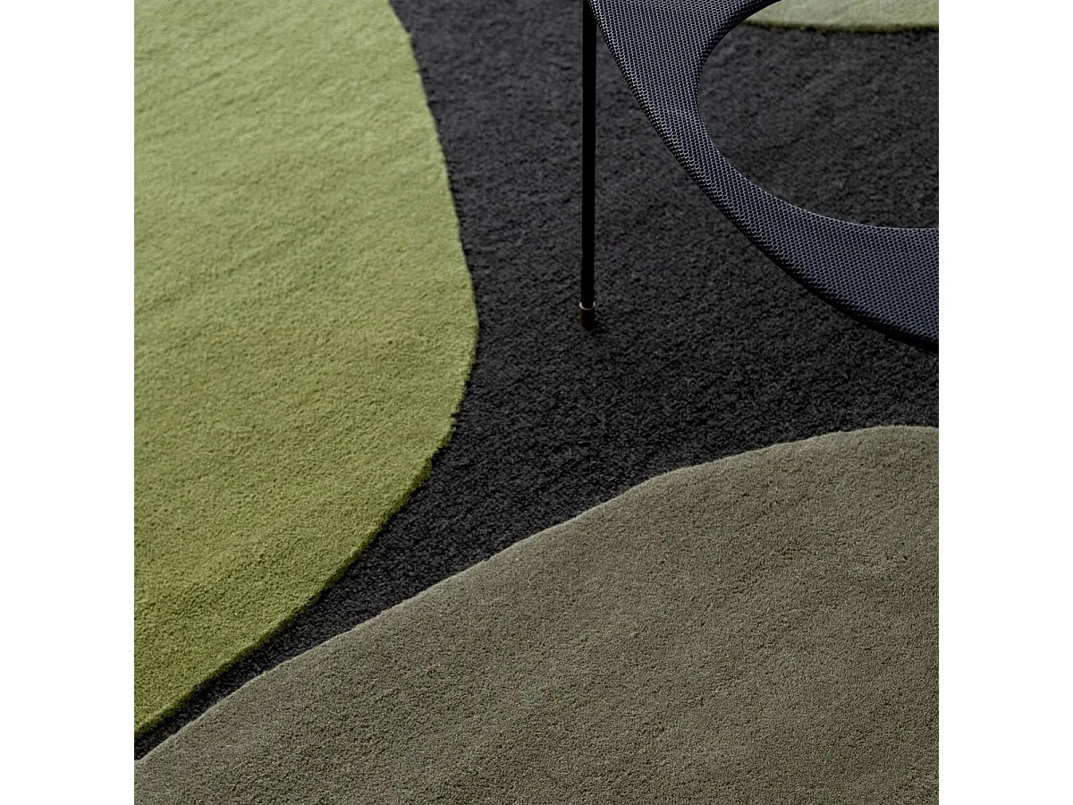 tapis open space 200x280 fait main en laine vert rectangle motif rétro-vintage