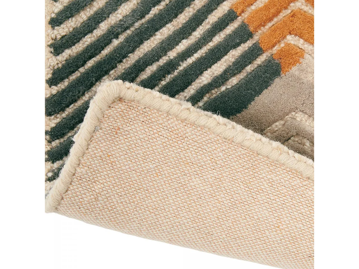 tapis entrée 140x200 fait à la main en laine jaune et gris motif géométrique