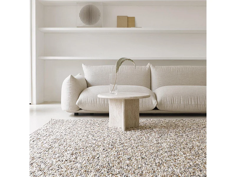 tapis chambre 140x200 fait main en laine beige et gris rectangle motif simple