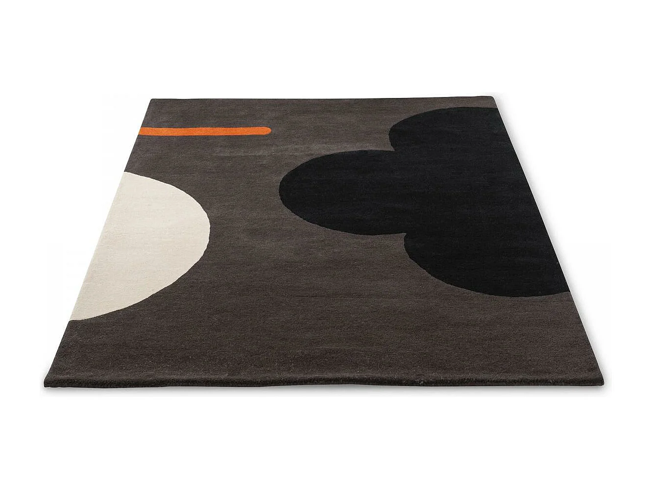 tapis open space 250x350 fait à la main en laine noir et gris motif seventies