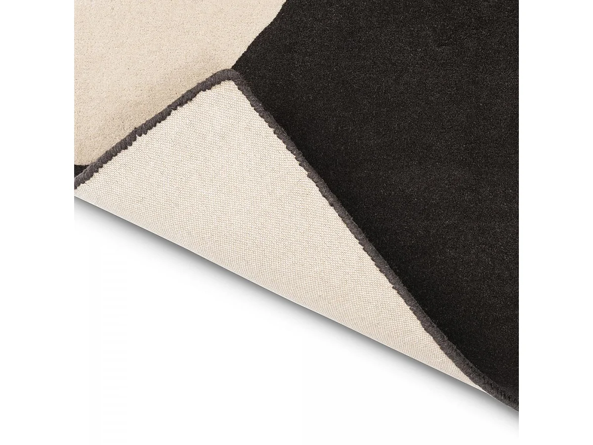 tapis open space 250x350 fait à la main en laine noir et gris motif seventies