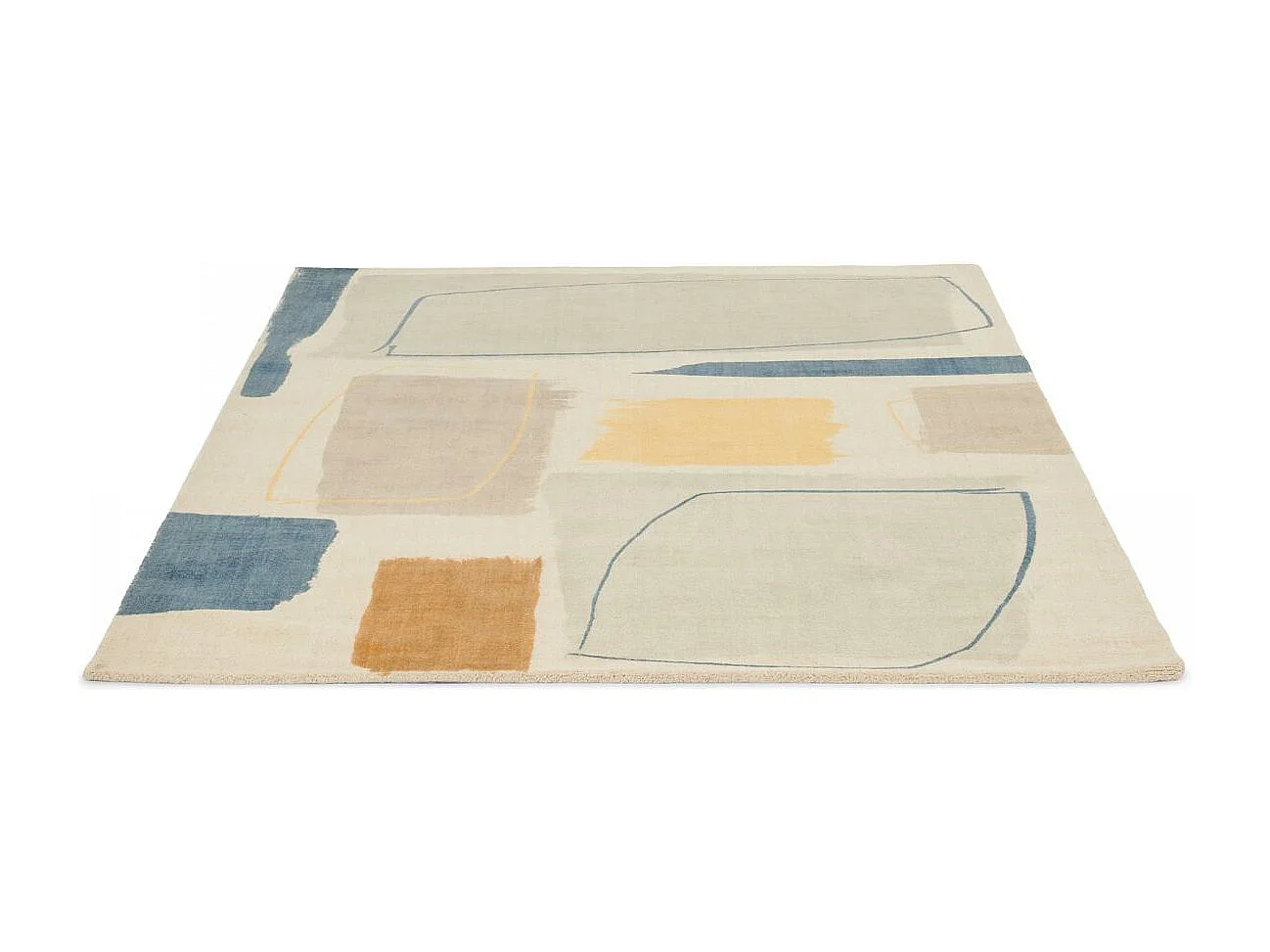 tapis chambre 160x230 fait à la main en laine beige et jaune motif abstrait