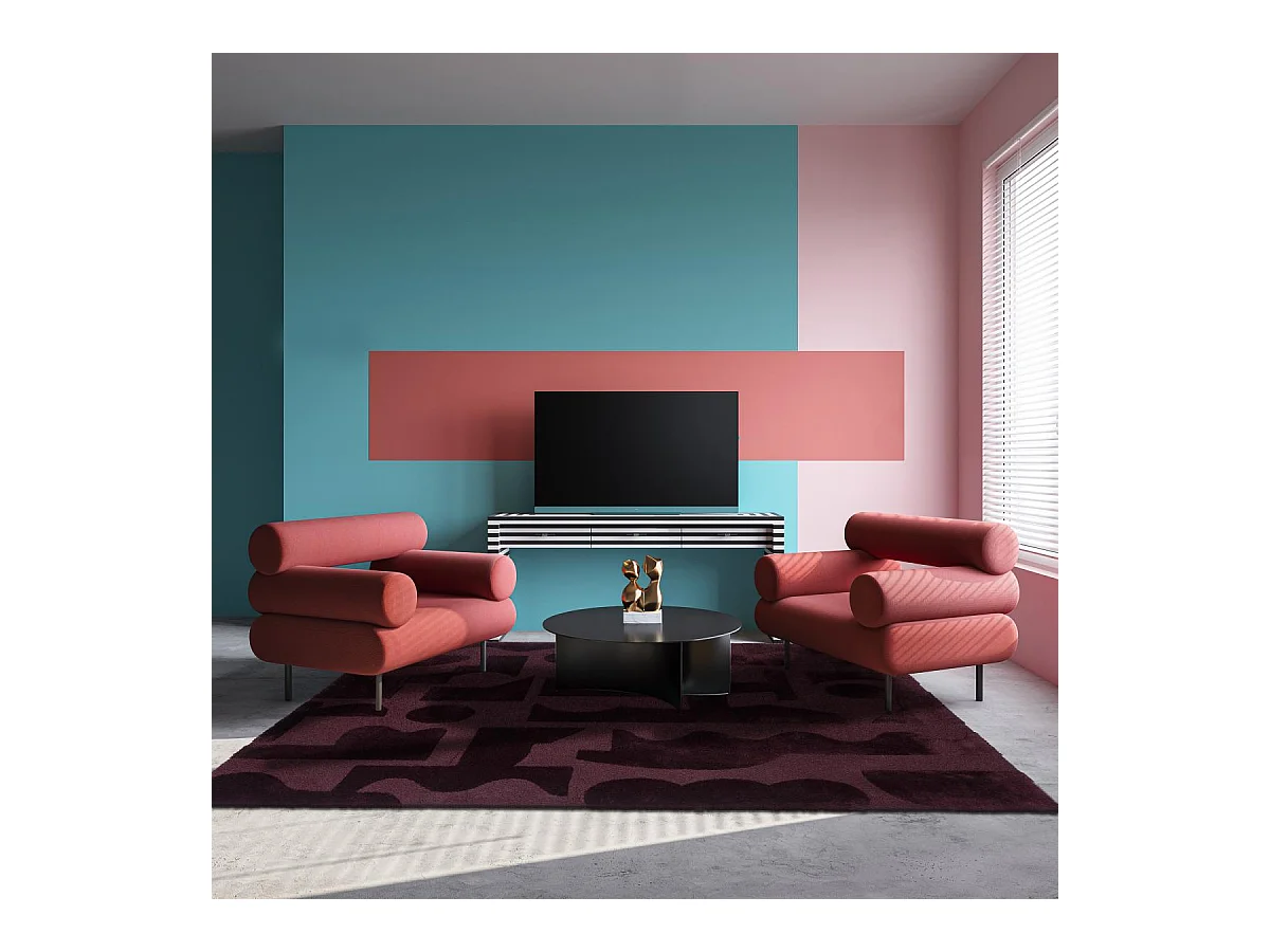 tapis chambre 140x200 tufté en laine violet rectangle motif géométrique MURAL