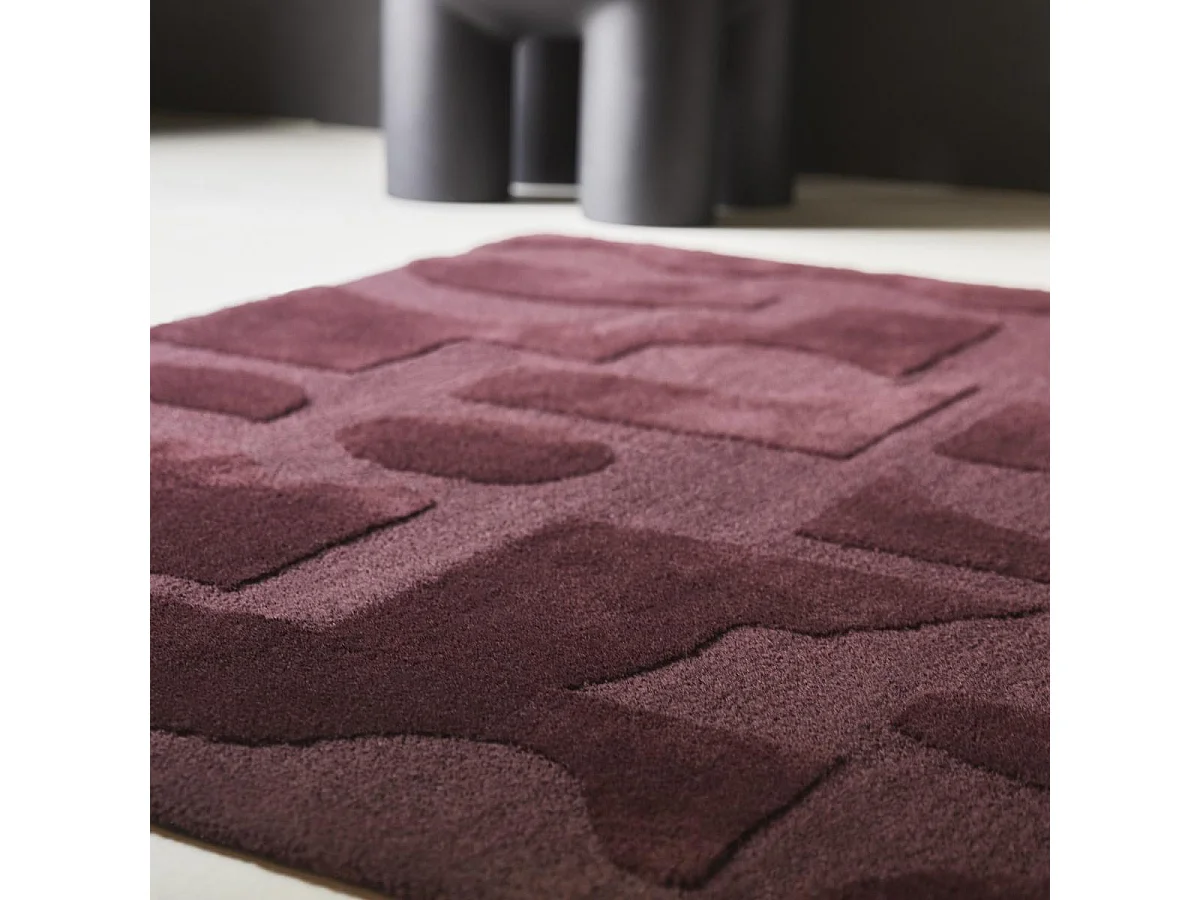 tapis chambre 140x200 tufté en laine violet rectangle motif géométrique MURAL