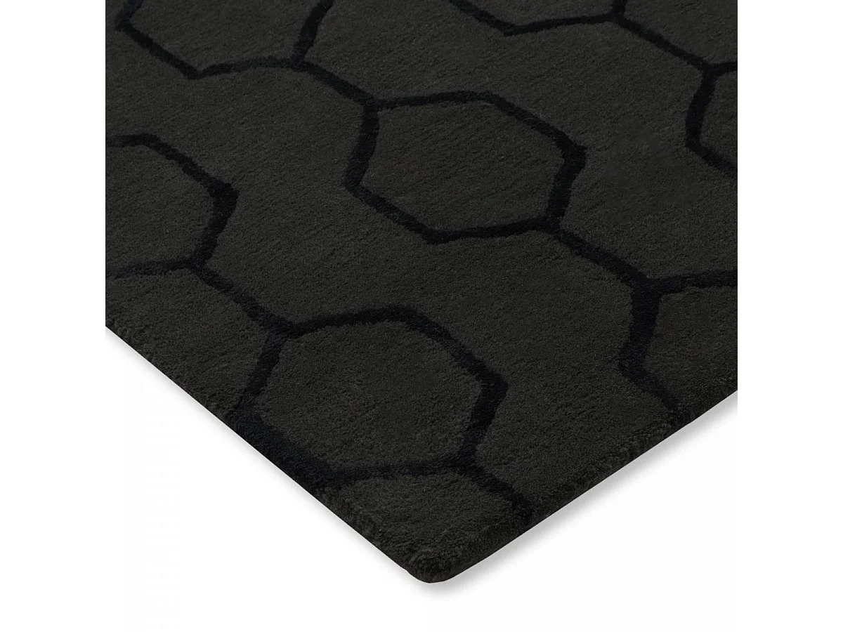 tapis salle à manger 250x350 fait à la main en laine noir rectangle motif faux uni