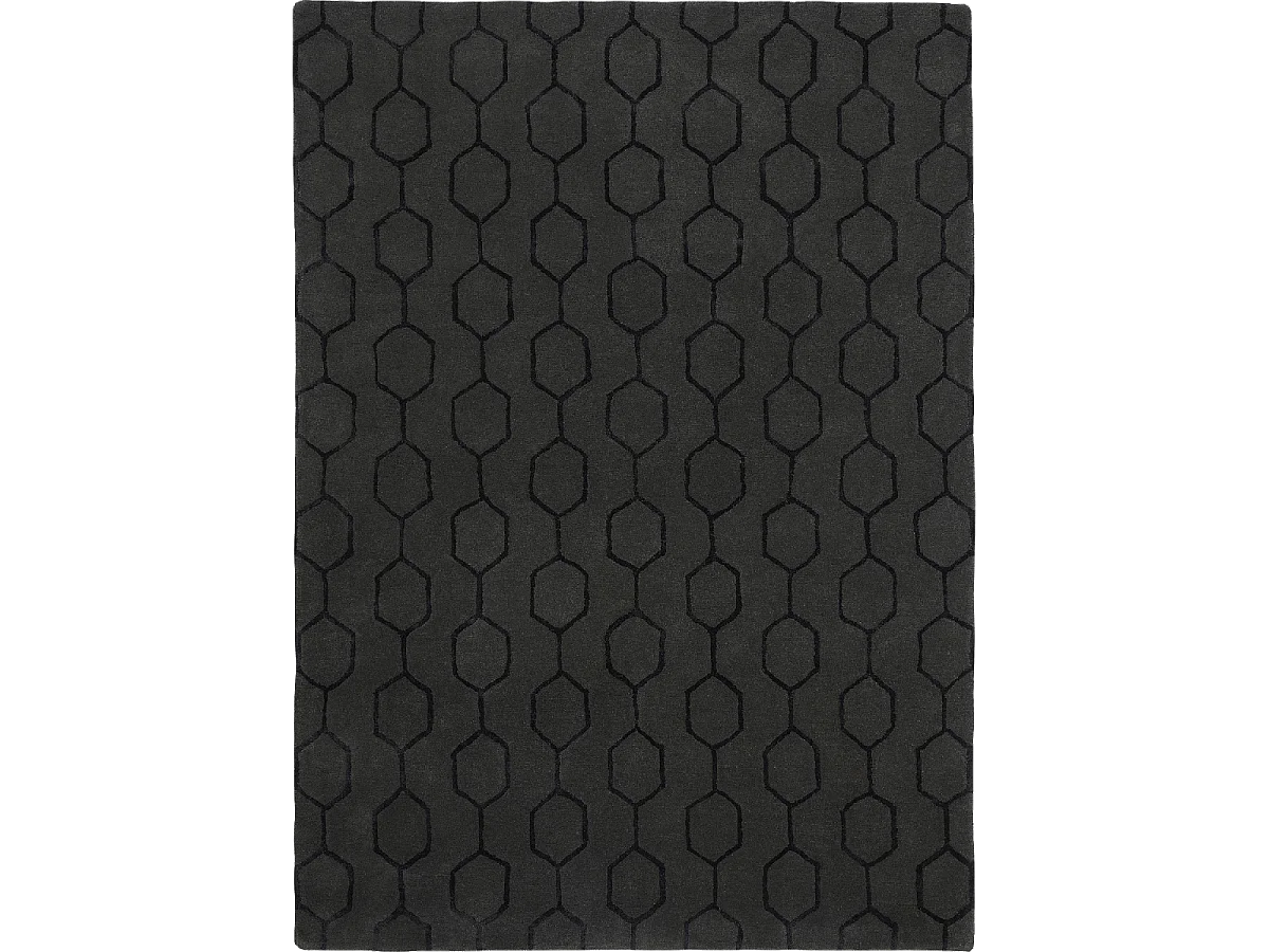 tapis salle à manger 250x350 fait à la main en laine noir rectangle motif faux uni