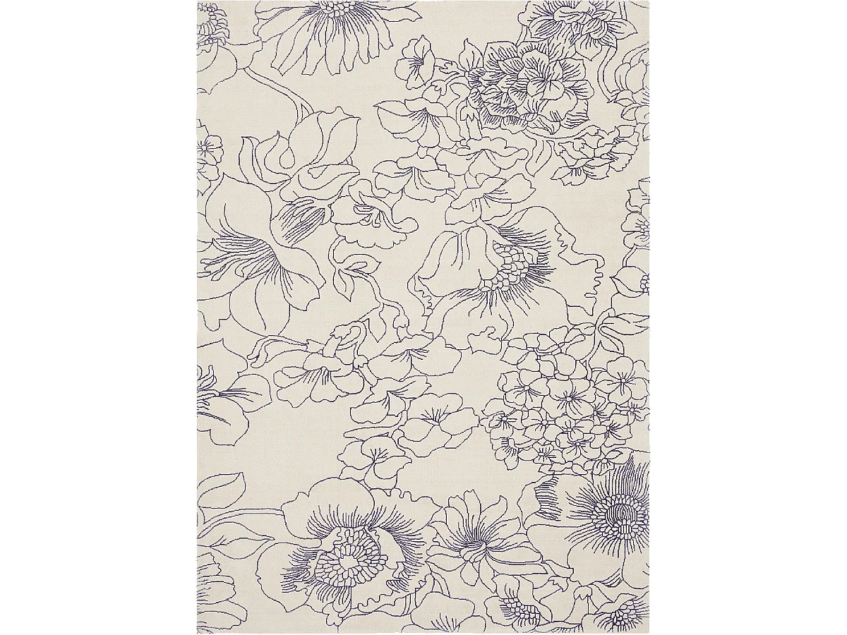 tapis entrée 140x200 fait à la main en coton crème rectangle motif floral LINEAR