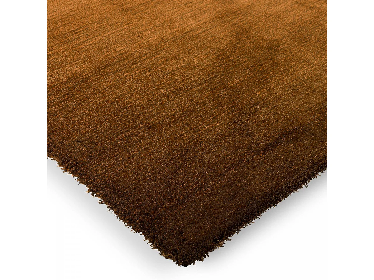 tapis salle à manger 200x300 tufté en laine orange et marron motif faux uni