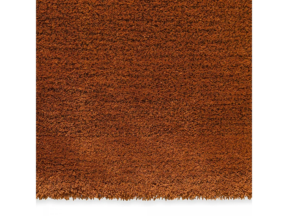 tapis salle à manger 200x300 tufté en laine orange et marron motif faux uni