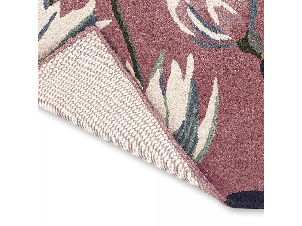 tapis salon 200x280 fait à la main en laine rose et vert motif floral