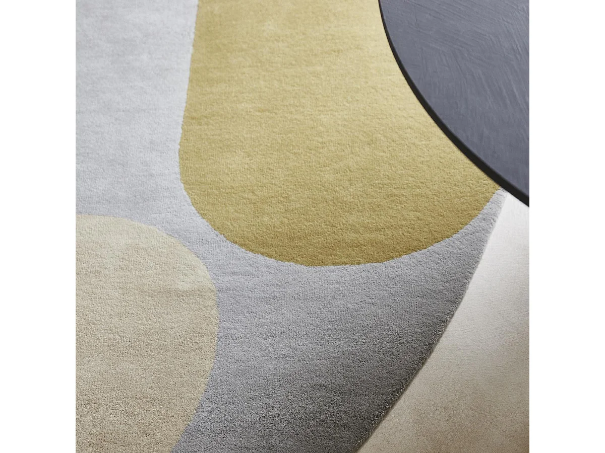 tapis chambre 160x230 fait à la main en laine gris et vert ovale motif abstrait