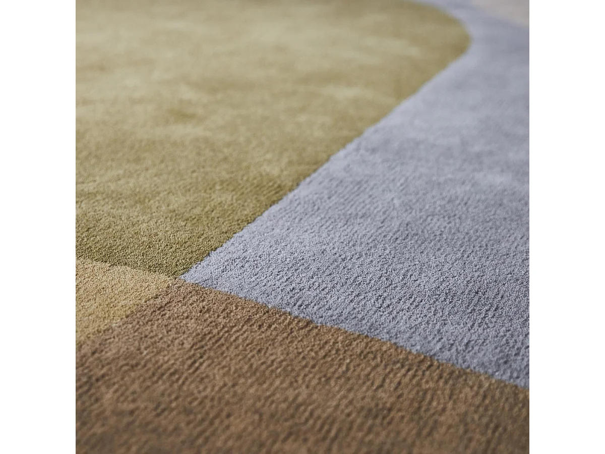 tapis chambre 160x230 fait à la main en laine gris et vert ovale motif abstrait