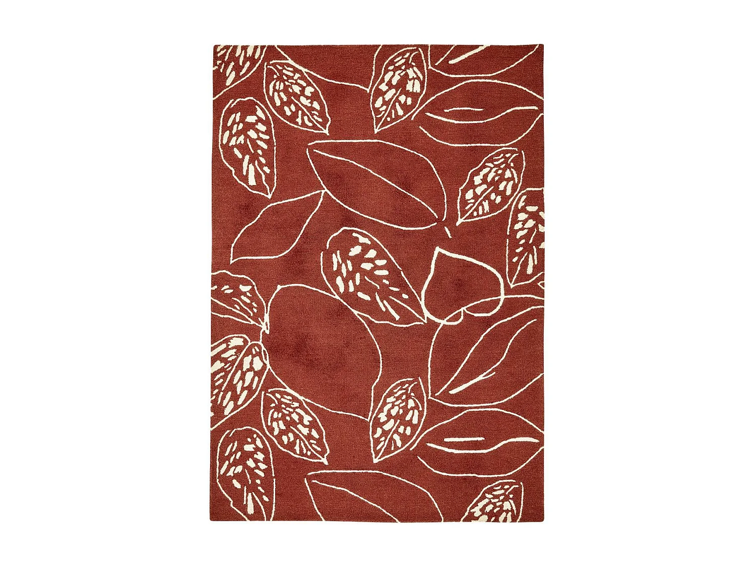 tapis entrée 120x180 fait à la main en laine rouge et crème motif floral