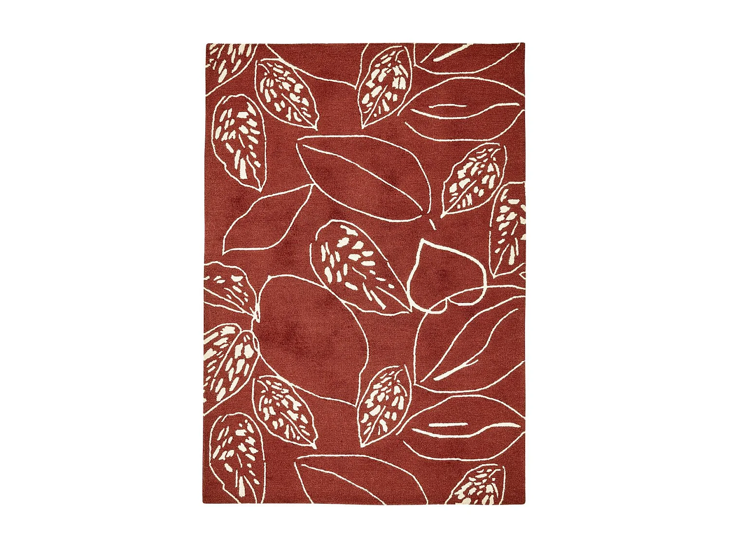 tapis entrée 120x180 fait à la main en laine rouge et crème motif floral