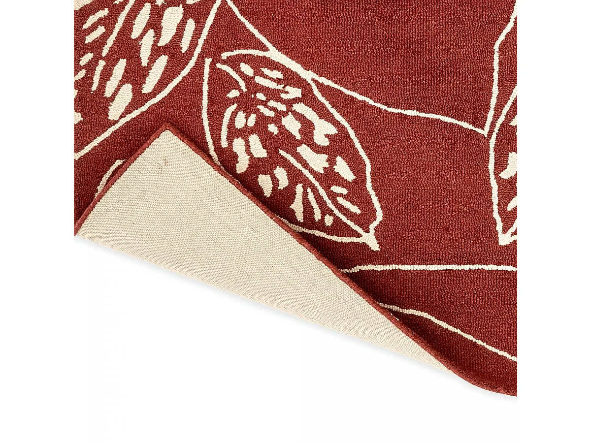 tapis entrée 120x180 fait à la main en laine rouge et crème motif floral