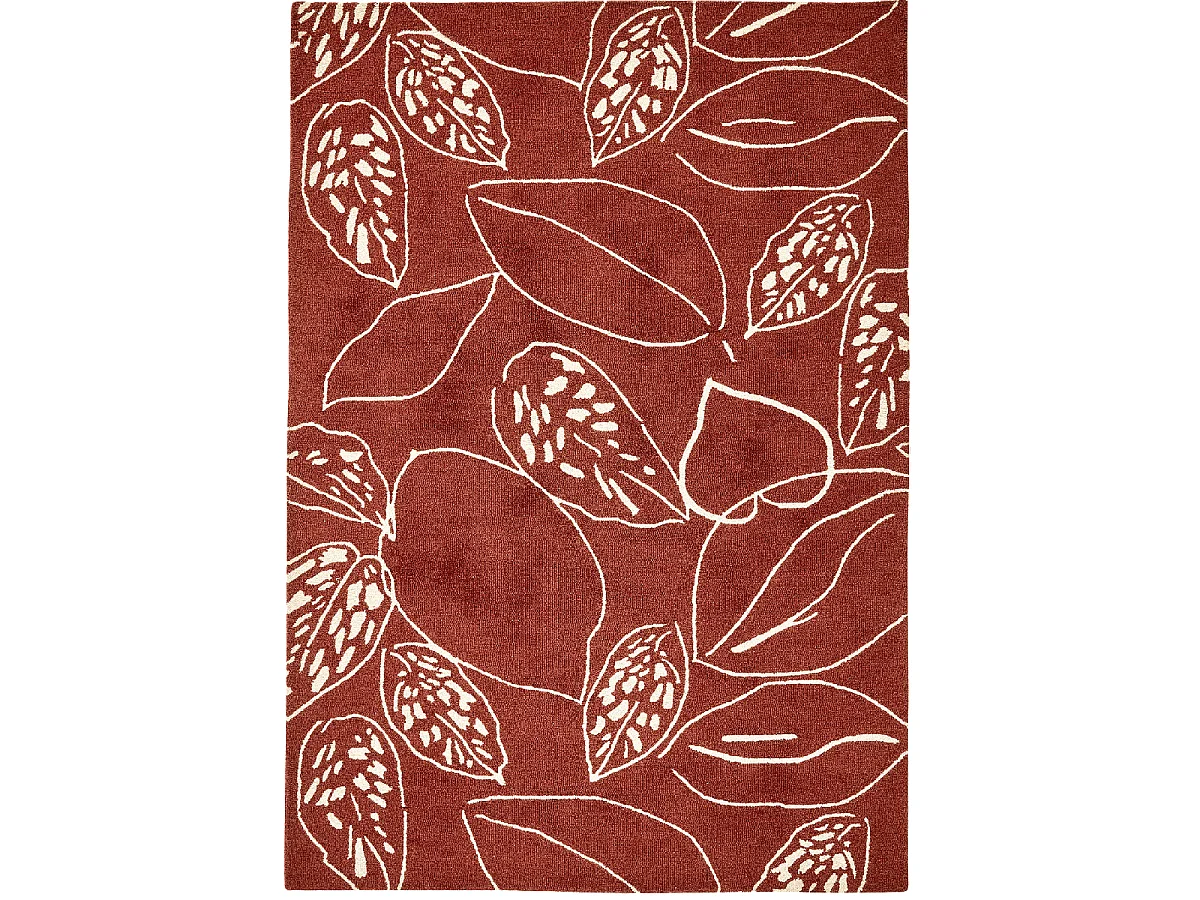 tapis entrée 120x180 fait à la main en laine rouge et crème motif floral