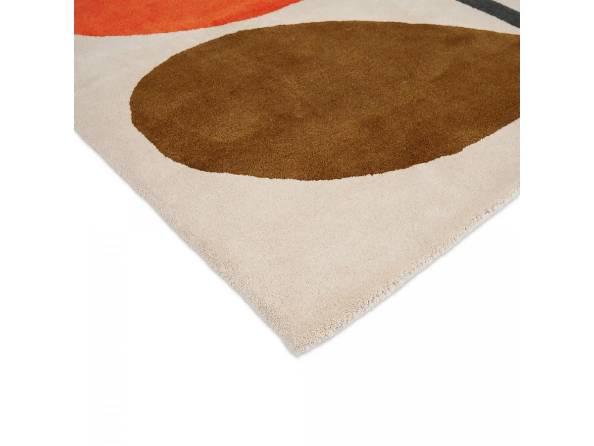 tapis salon 200x280 fait à la main en laine crème et orange motif seventies