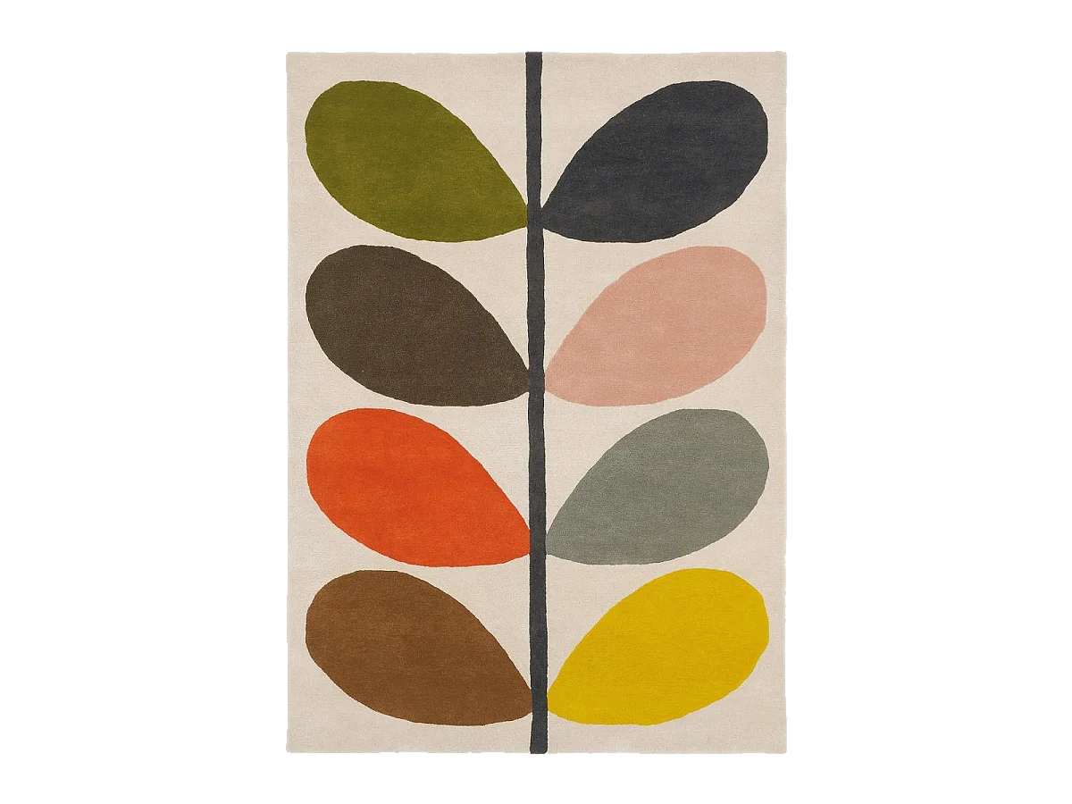 tapis salon 200x280 fait à la main en laine crème et orange motif seventies