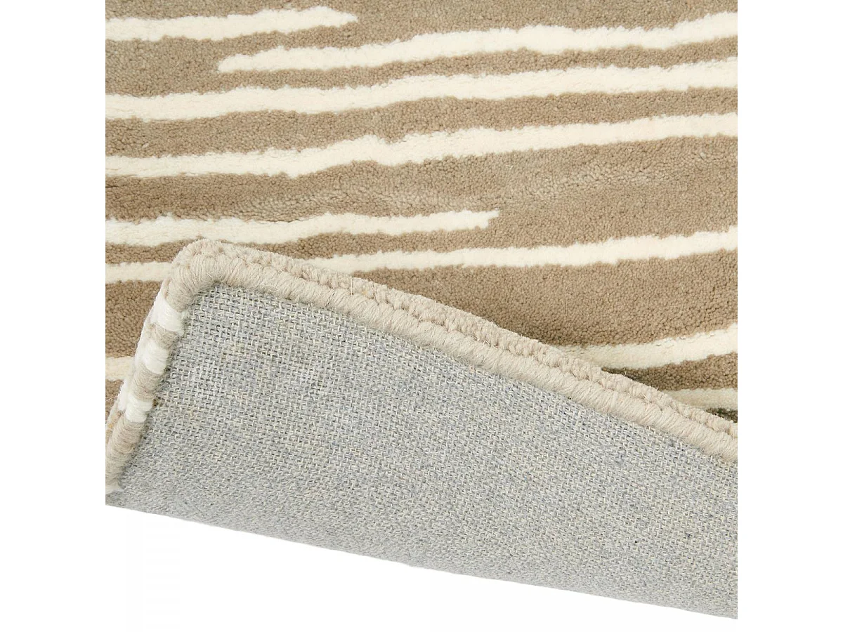 tapis chambre 170x240 fait à la main en laine beige rectangle motif faux uni