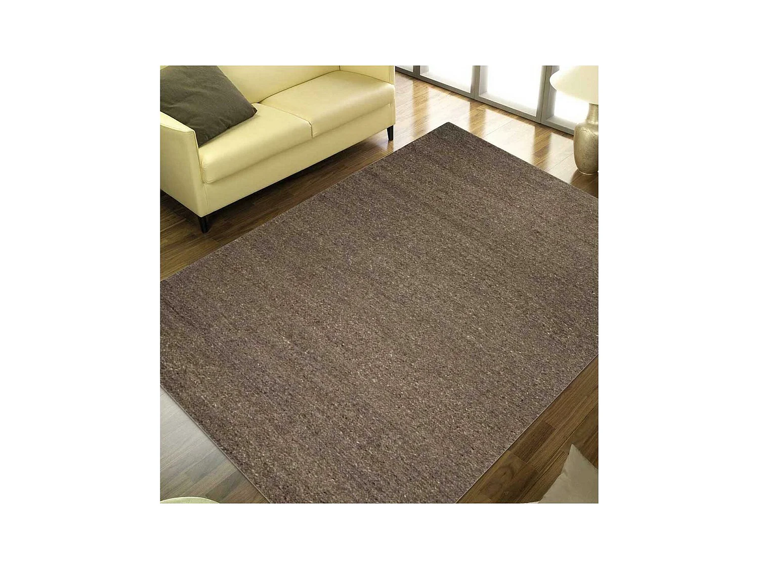 Tapis kilim 170x240 rectangle fait main en laine marron motif uni LOOK 406