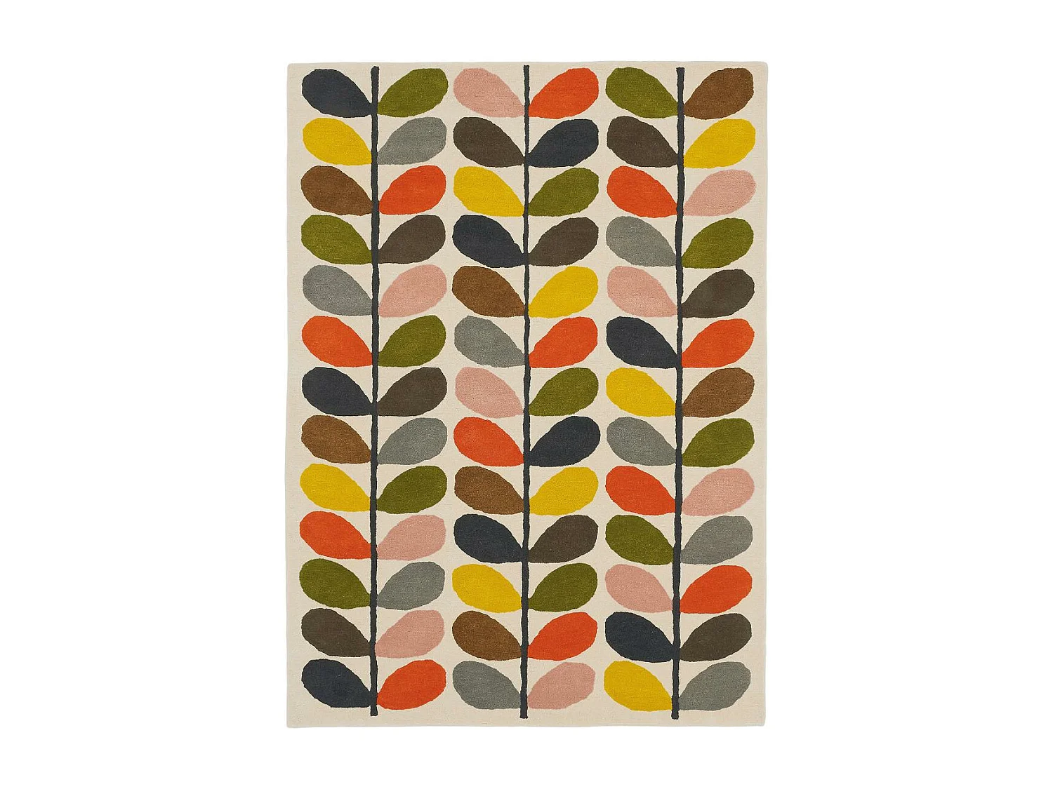 tapis chambre 160x230 fait à la main en laine crème et orange motif seventies