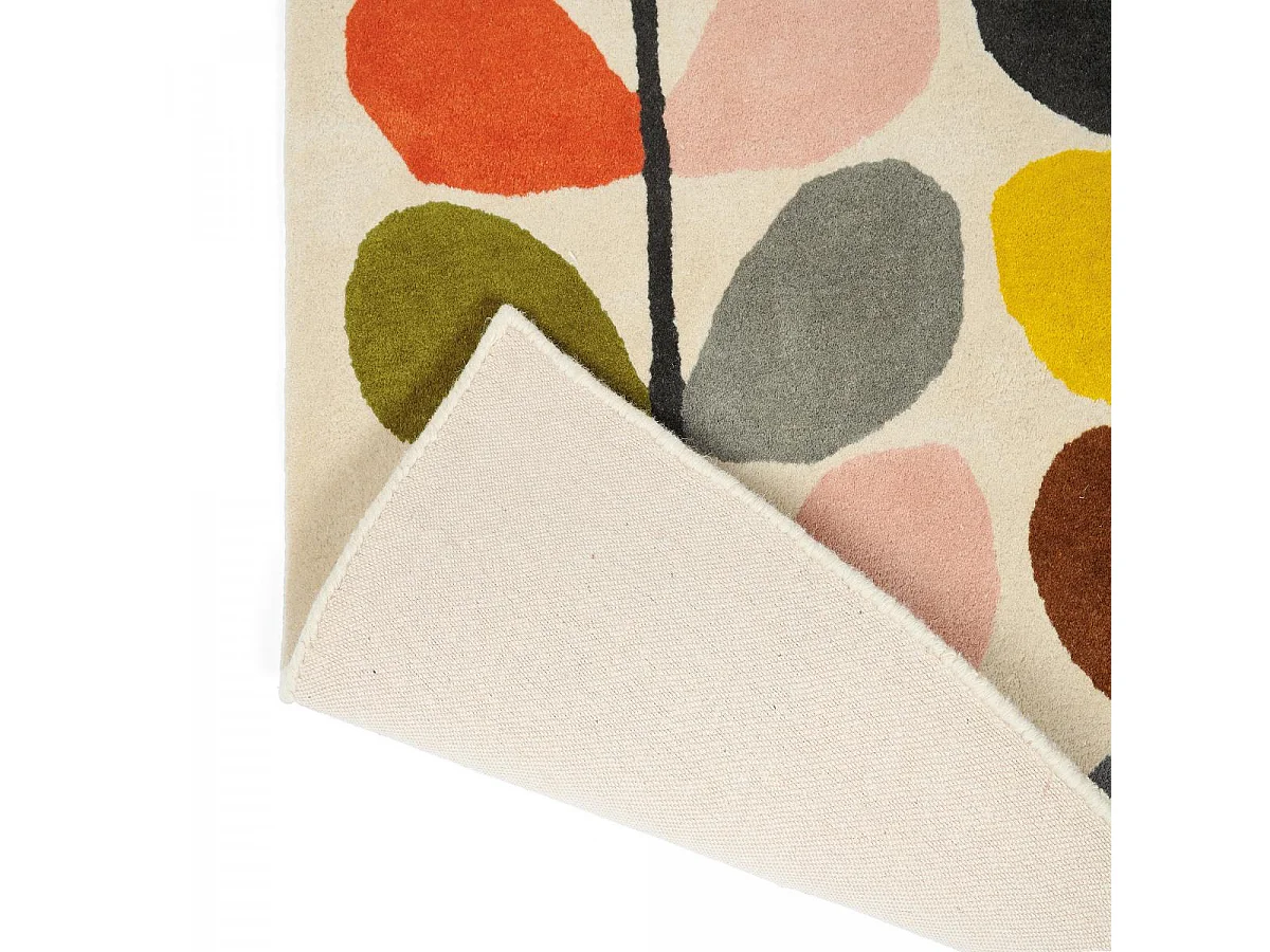 tapis chambre 160x230 fait à la main en laine crème et orange motif seventies