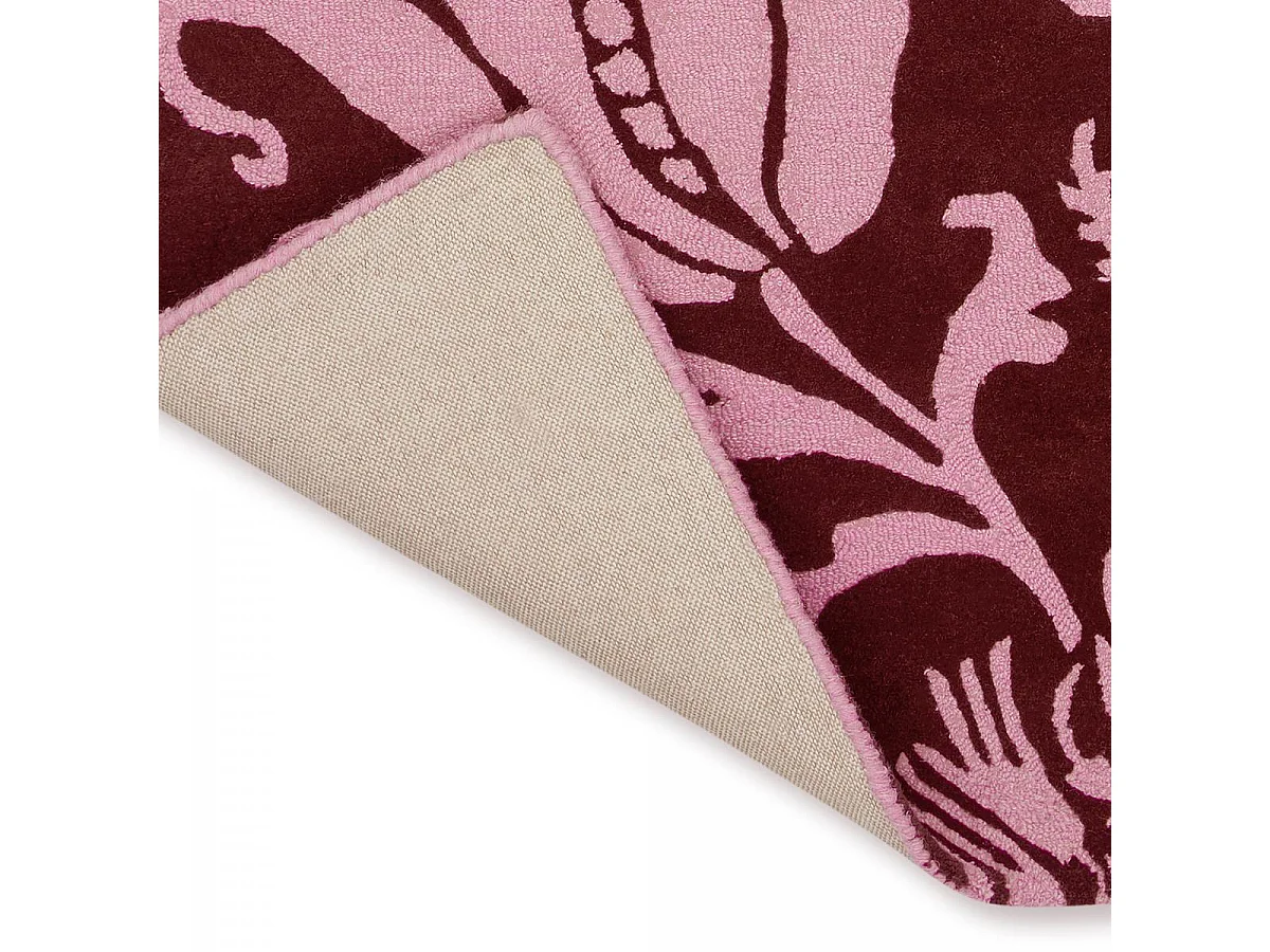 tapis grand salon 250x350 fait à la main en laine bordeaux et rose motif floral