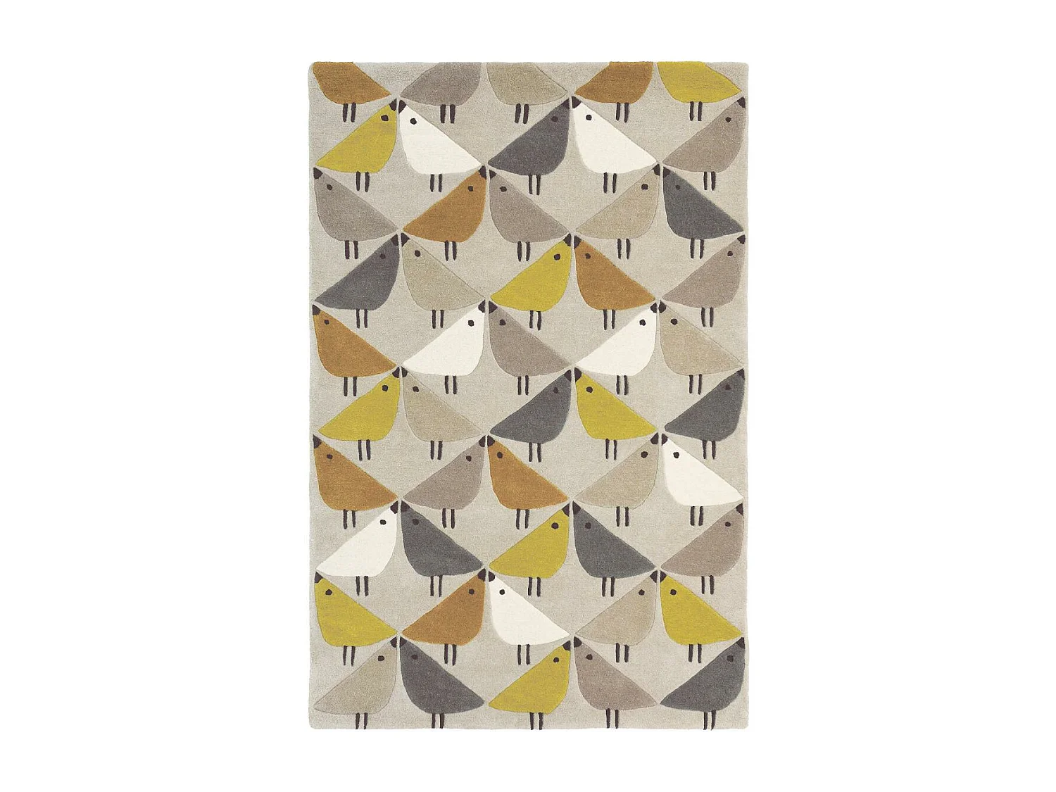 tapis grand salon 140x200 fait à la main en laine gris et jaune motif animaux