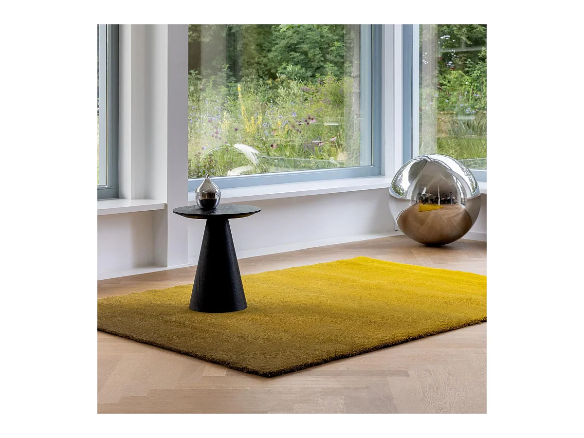 tapis salon 170x240 tufté en laine jaune et vert rectangle motif faux uni SHADELO