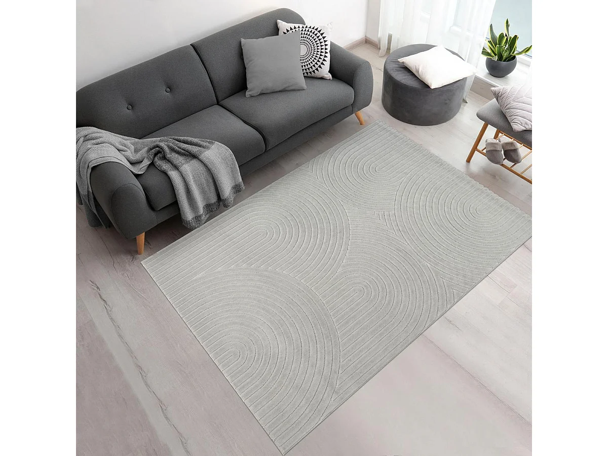 Tapis intérieur extérieur 160x220 en relief LYN14 ARC6EL Gris ton sur ton