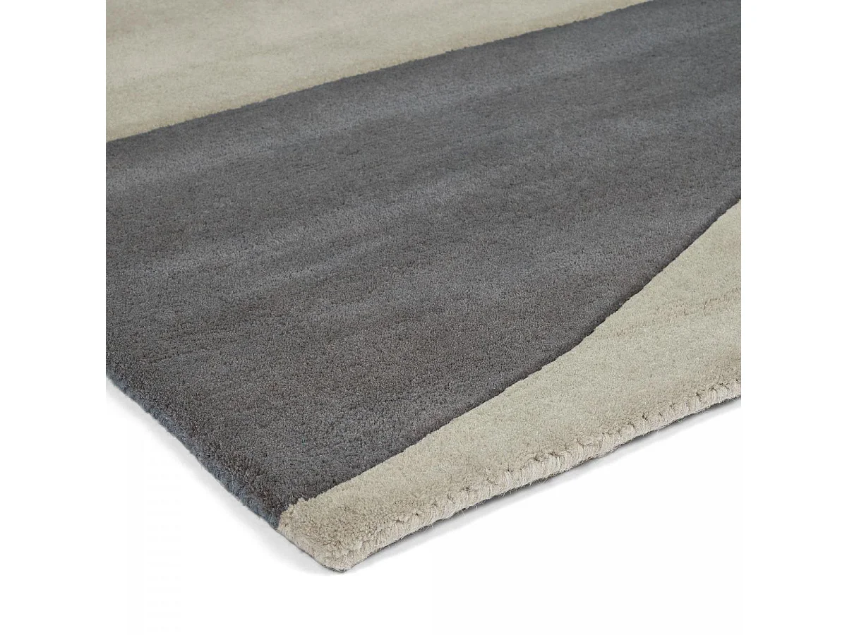 tapis salon 200x280 fait à la main en laine gris rectangle motif géométrique