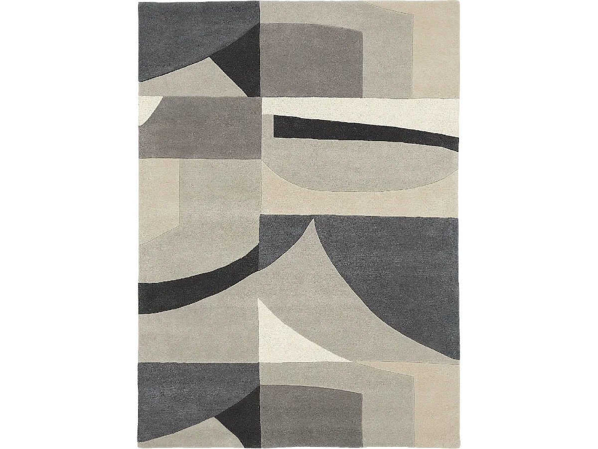 tapis salon 200x280 fait à la main en laine gris rectangle motif géométrique