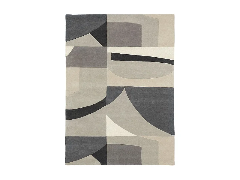 tapis salon 200x280 fait à la main en laine gris rectangle motif géométrique