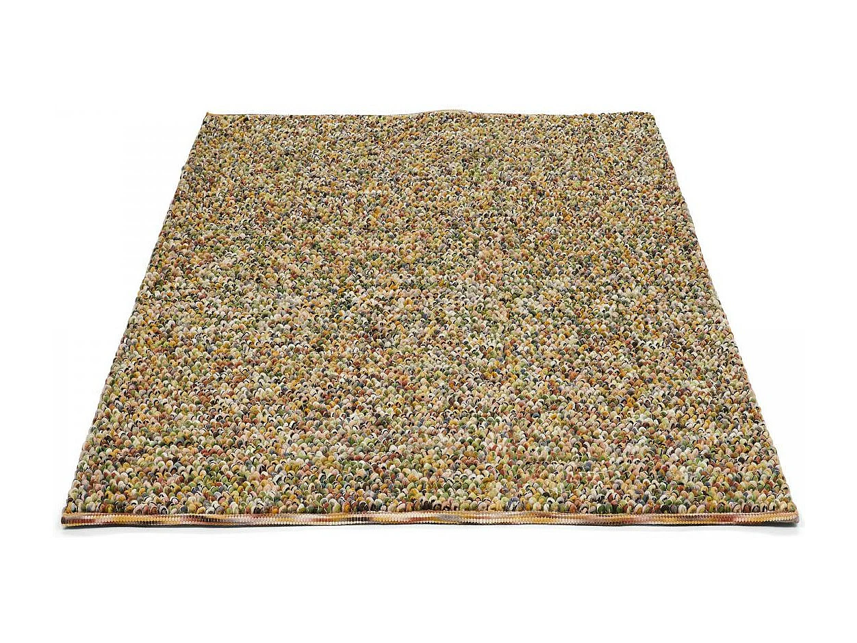tapis salon 200x300 tissé en laine vert et beige rectangle motif faux uni